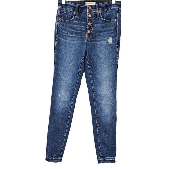 Madewell 10" High Rise Skinny Jeans Dark Wash Women’s 28 Button Fly Distressed - Picture 1 of 10